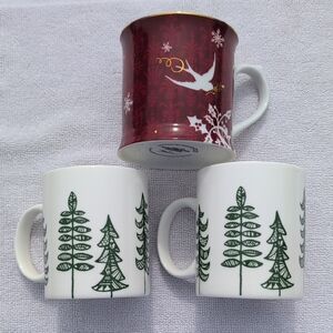Starbucks Elegant Red and White Mug Set with Tree Design